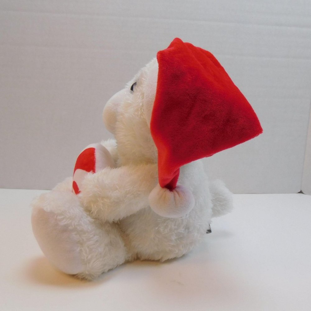 Hallmark Christmas Plush Teddy Bear Santa Hat Holding Starlight Peppermint Candy - Picture 6 of 7
